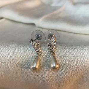 David’s Bridal Pearl Drop & Rhinestone Earrings